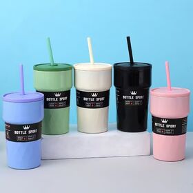 Wholesale Clear Glass Coffee Cup Drinking Glass Tumbler With Straw And Lid  - Buy Glass Tumbler With Straw And Lid,Glass Coffee Cup,Color Glass Cup  With Straw Pr…