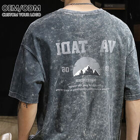 T-shirts graphiques streetwear vintage oversize en coton 100% délavé à l'acide pour hommes - Personnalisable