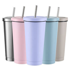5 Pack Reusable Glitter Water Cups With Straw Lid 480/700ml