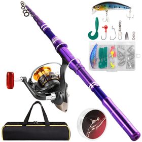 Kit Canne Pêche Télescopique 2.1m + Moulinet Métal - Sac Et Leurres Inclus - Débutant/Pro