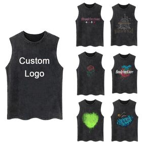 Streetwear Oversized Unisex Gym Tank Top Custom Cut Off Ärmelloses T-Shirt Druck Muskelshirt Acid Wash Grafik Herren Weste