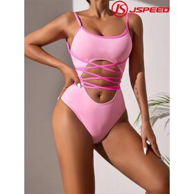 Swimsuit Women One Piece Swimsuit High Neck Plunge Mesh Ruched