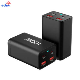 Chargeur GaN 100W 2C2A station de charge avec double ports USB-C et USB-A 2A, chargeur rapide GAN pour ordinateurs portables (Prise UK/US/EU/AU)