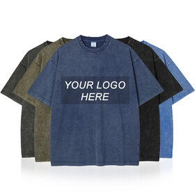Kaos Unisex Heavyweight Acid Wash, Kualitas Tinggi, Polos 100% Katun Vintage, Kaos Pria Oversize Drop Shoulder