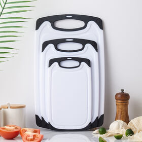 Set 3 Planches à Découper Antidérapantes Plastique - Grandes Moyenne Petite Antibactériennes Avec Rainure à Jus