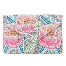 Accessorize London Women's Kimmy Orange Floral Beaded Party Clutch