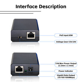 POE-MSPLT-4812P-F | PoE Splitter, 802.3at Input, 12VDC and 48V Passive PoE  Output, Female RJ45, 15W