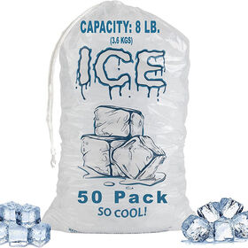 Party Bargains Plastic Ice Bags 8 lb - 50 Count 11 x 19 inch Drawstring Closure Durable Ice-bag Storage 8 lb 50 Bags