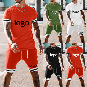 Ensemble de survêtement d'été pour hommes en gros avec logo de créateur personnalisé, ensemble T-shirt et short deux pièces, costume de vêtements de sport