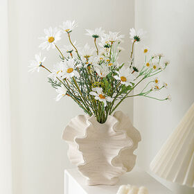 Lot De 2 Vases En Céramique Blanche 21cm - Style Bohème Moderne Pour Fleurs Séchées Et Fraîches - Décoration Salon