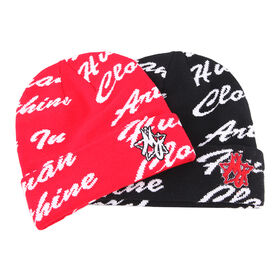 New unisex knitted custom winter hats jacquard all over print cuff skull cap beanie hat