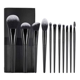 Wholesale High Quality 11PCS Matte Black Makeup Brush Sets Vegan Cosmetic Tools with Bag