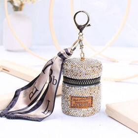 Wei Long Key Chains Women with Storage Bag Silk Scarf Lipstick Bag,Leather  Lip Gloss Holder with Keychain, Girls travel Lipgloss Makeup Case for  Perfume Fingernail Polish(2PCS,Brown) : : Beauty