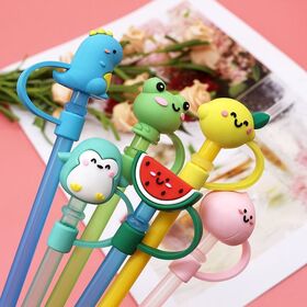 Straw Tips Cover, Reusable Straw Toppers, Cartoon Animals Straw