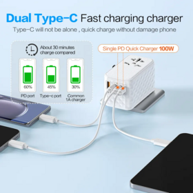 Worldplug Wholesale 1 USB A 3Type C PD 100 Fast International World Universal Travel Charger Adapter