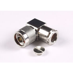 N male screw-on right angle connector nickel plated