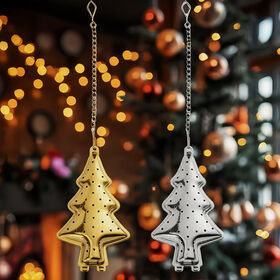 Creative Gift Christmas Tree Shape 304 Stainless Steel Tea Strainer Loose Leaf Tea Infuser With Chain