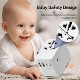 محول طاقة عالمي Worldplug OEM متعدد المقابس من النوع C PD35W USB، مقبس محول سفر ذكي عالمي للكمبيوتر المحمول