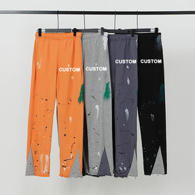 Pantalon de survêtement évasé à patchwork et peinture en gros d'usine, logo personnalisé pour hommes, molleton bouclette, jambes larges, joggers graffiti de haute qualité