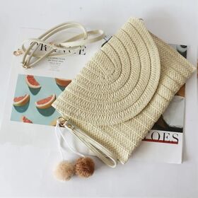 Round Women Hollow Straw Crossbody Shoulder Bags Handmade Woven