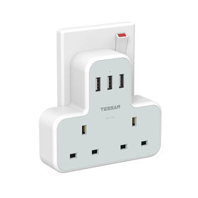 TESSAN Multiprise UK Double avec 2 Prises CA et 2 USB pour Maison, Bureau (Gris)