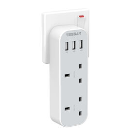 TESSAN Multiprise Murale 2 Prises Adaptateur UK avec 3 Ports USB-A pour Maison, Bureau (Gris)