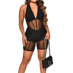 Women Long Sleeve Hooded Jumpsuit Solid Color Ribbed Velvet Hot Shorts  Rompers Sexy Deep V-neck Lace-up Bodycon Playsuit With Face Mask Set