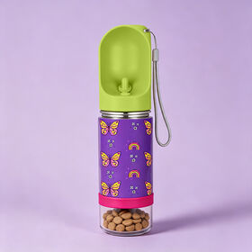 Bouteille d'eau pour chien avec récipient pour nourriture pour animaux, matériau optionnel portable pour l'extérieur, plastique ou acier inoxydable 304