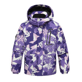 Chaqueta de forro polar con estampado de camuflaje para niñas, abrigo exterior impermeable con capucha morada para niños, venta al por mayor OEM