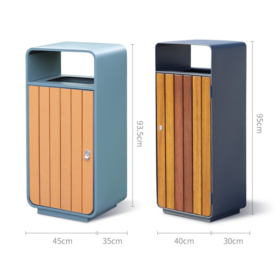High quality decorative garbage bins galvanized trash can wooden litter bin for park and courtyard
