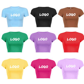 Crop Top Femme Grande Taille 100% Coton avec LOGO Personnalisé, Uni avec Strass, Sexy et Moulant, Débardeurs Côtelés en gros