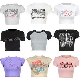 Custom LOGO Wholesale High Quality 100% Cotton Plus Size Women's Cropped Tops Ribbed Fitted Blank Puff Screen Print T-shirt
