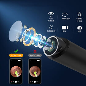 Oreille Endoscope Camera Oreille Inspection 720P HD Wifi Nettoyage Oreille  Kit avec 6 LED Lumière pour