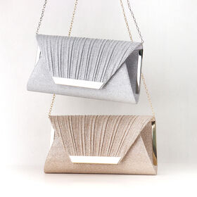 Silver Grey Flap Evening Clutch Bag For Weddings & Evening Occasions