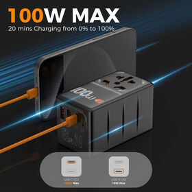 TESSAN Chargeur de Voyage Universel International avec 1 Prise Universelle + 2 USB-A + 2 Ports Type-C (Charge Rapide PD100W, Noir) - Adaptateur Secteur Mondial pour Voyages d'Affaires