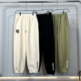 Pantalones de chándal personalizados para hombre, 350 g/m², algodón y poliéster, con forro polar, estampado flocado y abullonado.
