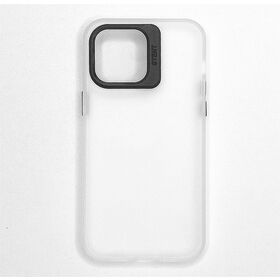 Soft-touch Finished White Color with Black Camera Window Translucent Hybrid TPU PC Mobile Phone Case with Camera Frame Stand