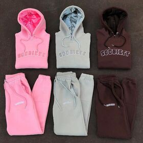 Ensemble de survêtement personnalisé pour hommes, unisexe, broderie en chenille, ensembles de sweat à capuche doublé en satin et pantalon de survêtement