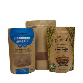 Bolsa de papel Kraft transparente con un lado visible, cierre ziplock y base estable para alimentos, té de frutas secas