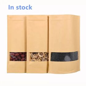 Bolsa de embalaje biodegradable con cierre zip para alimentos secos, nueces, snacks y compras. Bolsa de papel kraft con fondo.