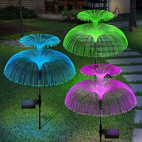 Lumière Solaire LED en Fibre Optique Double Méduse, Lampes Solaires d'Extérieur avec 7 Couleurs Changeantes, Lampes Solaires de Jardin Étanche