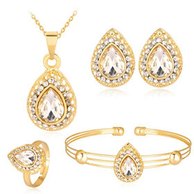 4pcs women's jewelry set with rhinestone inlaid necklaces, earrings,  bracelets, wedding accessories