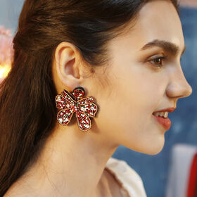 أقراط عيد الميلاد المصنوعة يدويًا بالجملة، تصميم عقدة الفراشة، أقراط مطرزة، مجوهرات هدايا عيد الميلاد، أقراط متدلية عصرية