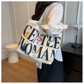 Custom Printed Logo Large Capacity Woman Tote Bag Canvas Shopping Bag