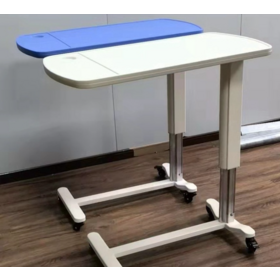 Wholesale hospital medical adjustable foldable dining bedside table white ABS plastic over bed table for patient
