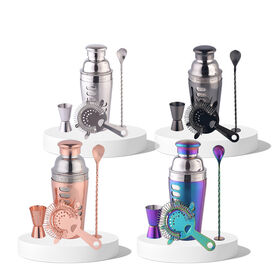 Grosir 4 Pcs Set Shaker Dinding Ganda Pembuat Koktail Set Alat Bar Stainless Steel Bartender Membuat Customizable 700/750 ml