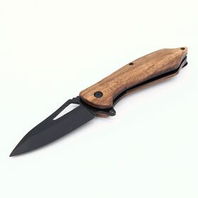 New Arrival Black Coated Folding Camping Survival Tactical Pocket Knife With Zebra Wood Handle