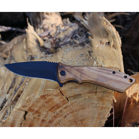 Profession Black Coated Folding Camping Survival Tactical Pocket Knife With Zebra Wood Handle