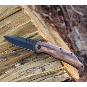 OEM Engraved Zebra Wood Handle Knife Folding Black 3Cr13 Steel Blade Outdoor Camping Tactical Survival Pocket Knife
