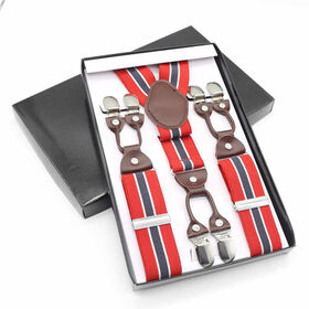 Shoulder Straps Men 4 Clips Suspenders Belt Adjustable Jacquard Y
